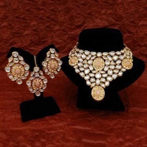 Elongated Kundan Bridal Necklace Earring And Teeka Set