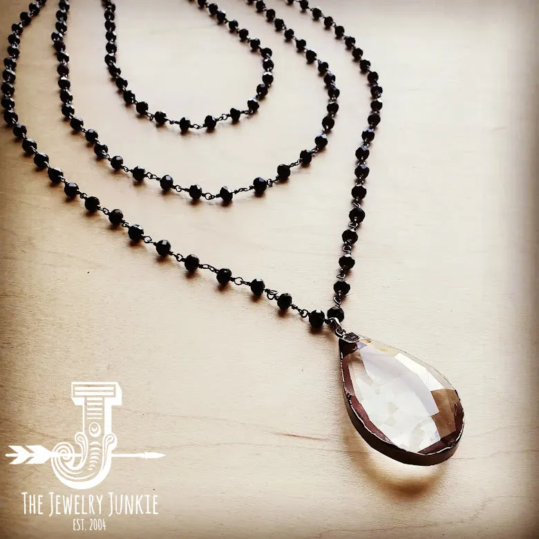 Faceted Glass Beaded Triple Strand Layering Necklace w/ Pendant 253k