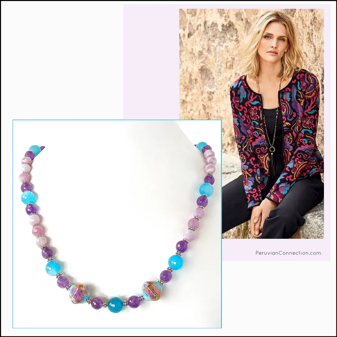 Felicity: Purple and Blue Necklace with Art Glass