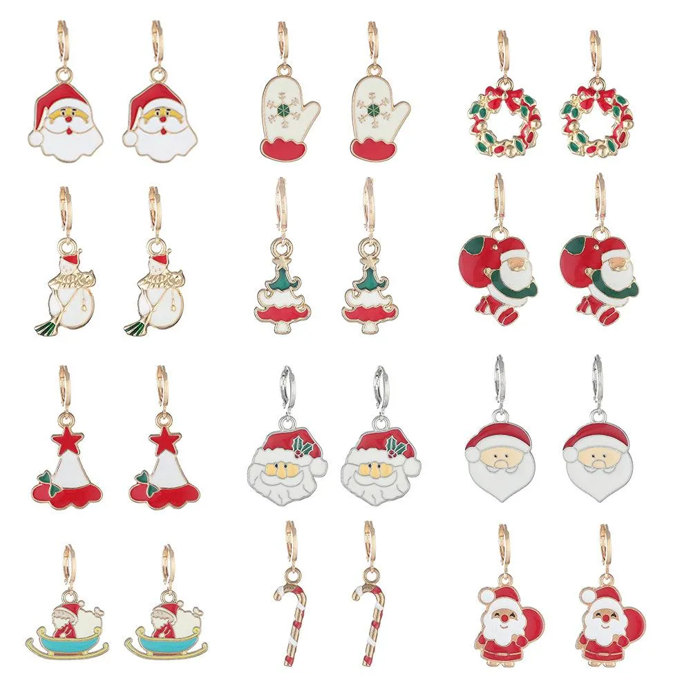 FFOrder Christmas Series Earrings Female New Cartoon Santa Claus Christmas Tree Pendant Earrings Accessories