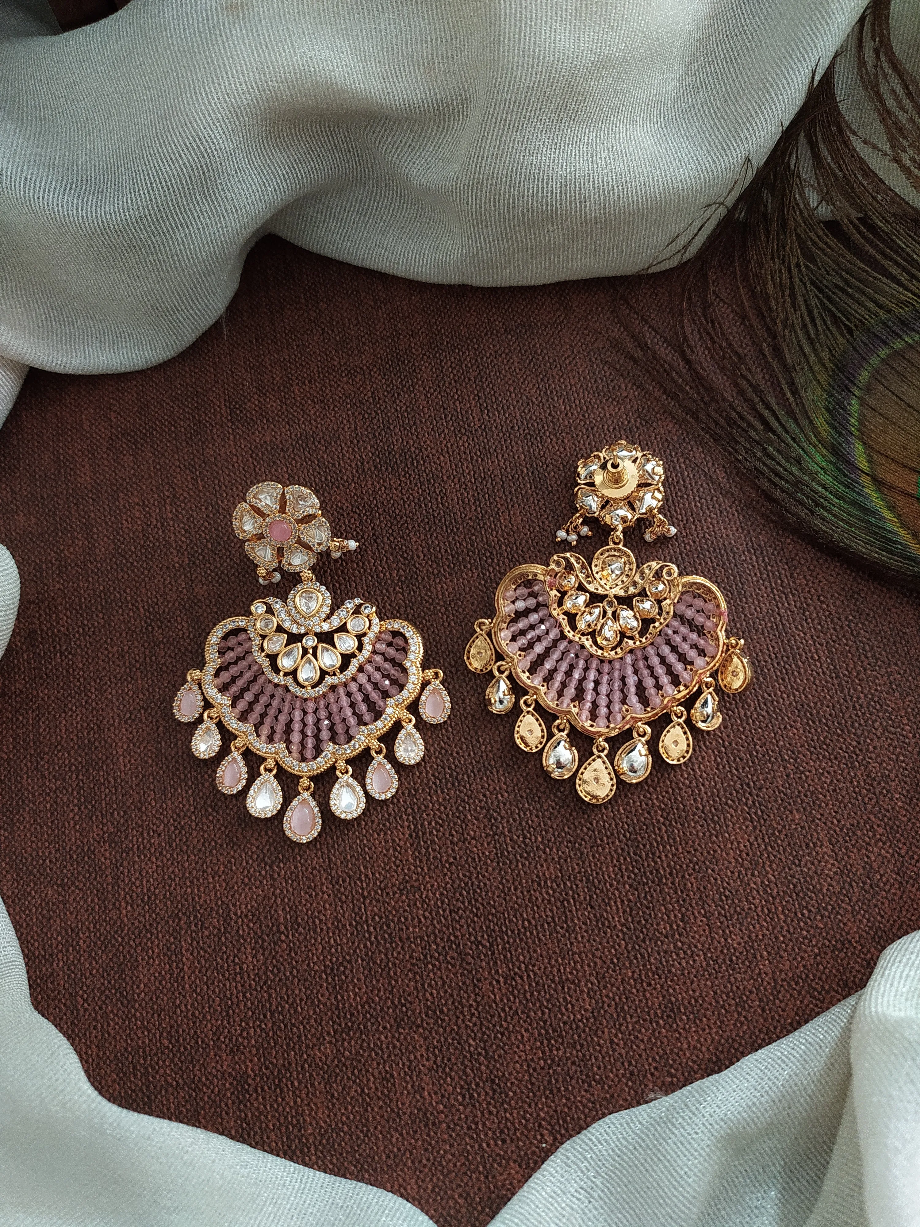 Floral Elegance: Uncut Stones Polki Kundan Earrings