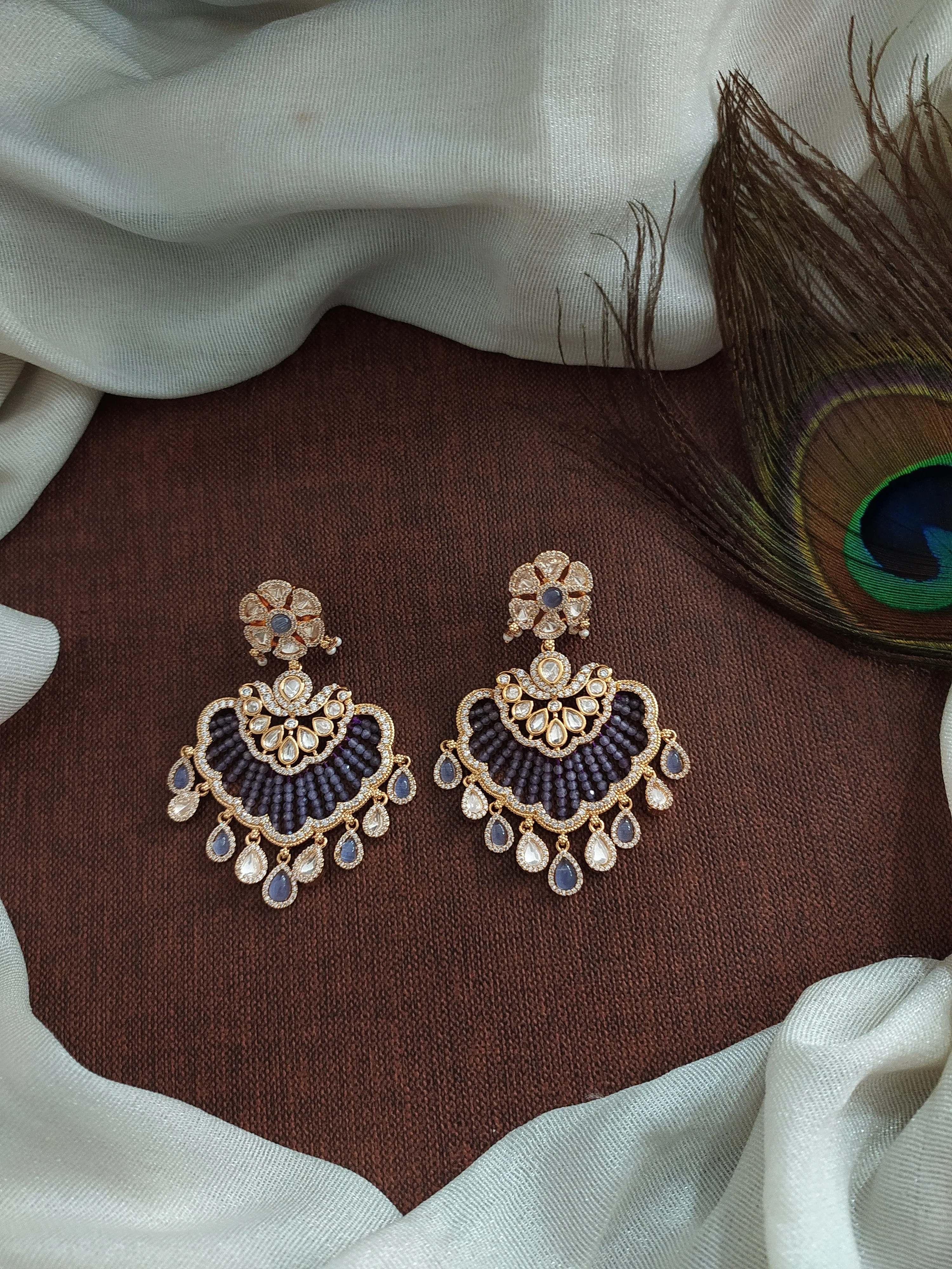 Floral Elegance: Uncut Stones Polki Kundan Earrings