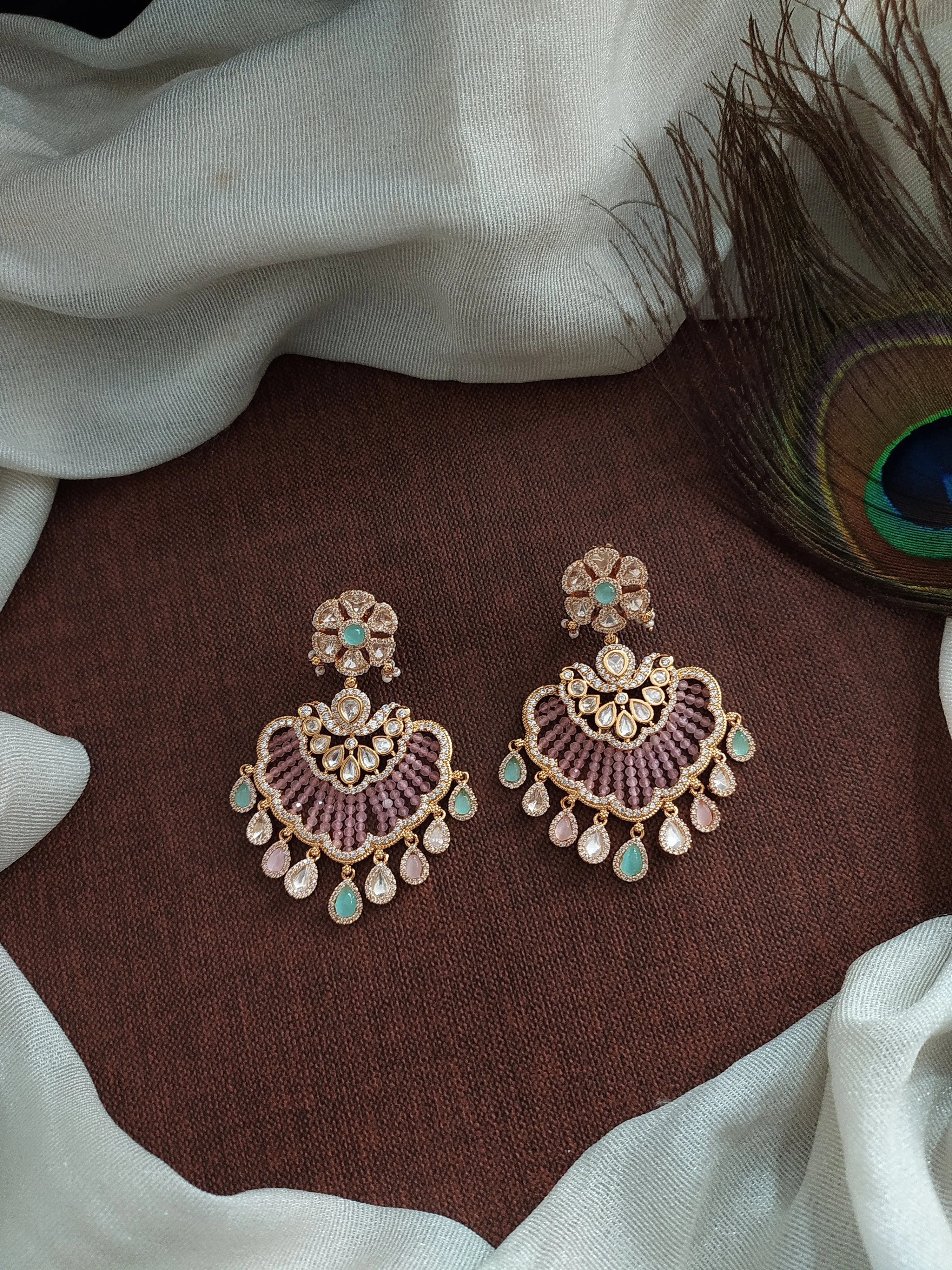 Floral Elegance: Uncut Stones Polki Kundan Earrings