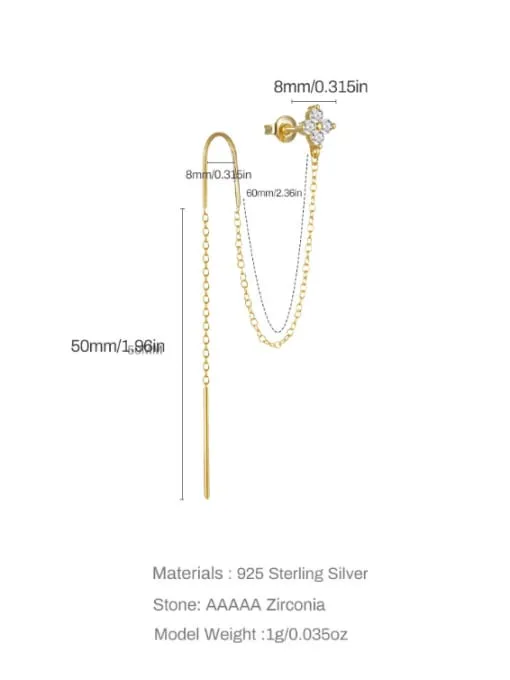 Flower Ear Thread Double Earrings 925 Sterling SIlver 18K Gold Plated Double Earrings KESLEY