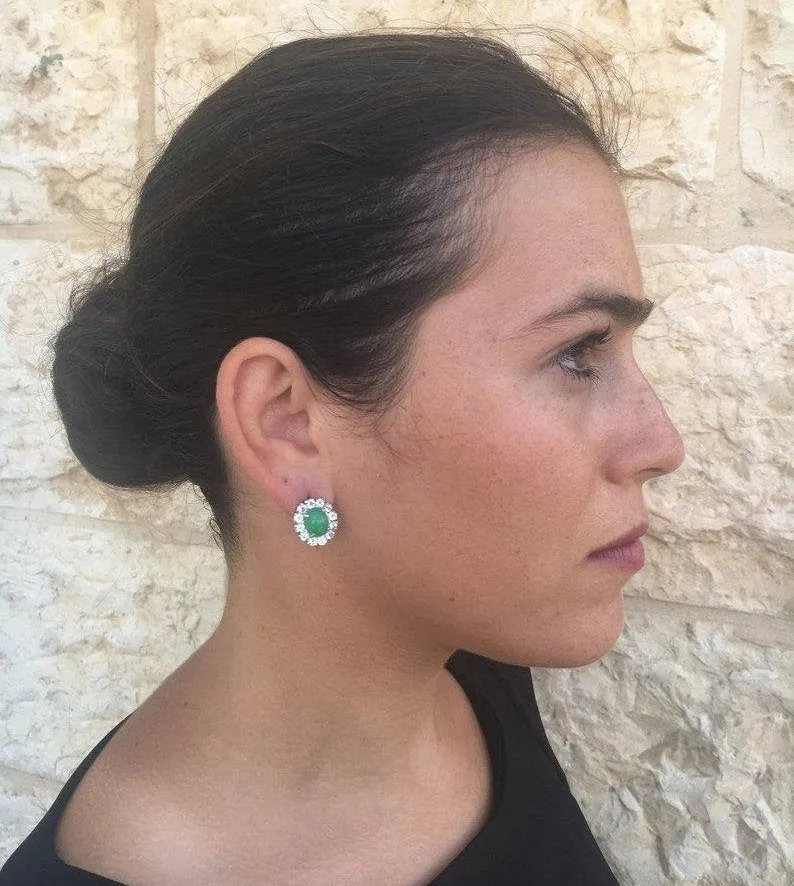 Flower Emerald Earrings - GENUINE Emerald Earrings - Green Victorian Earrings