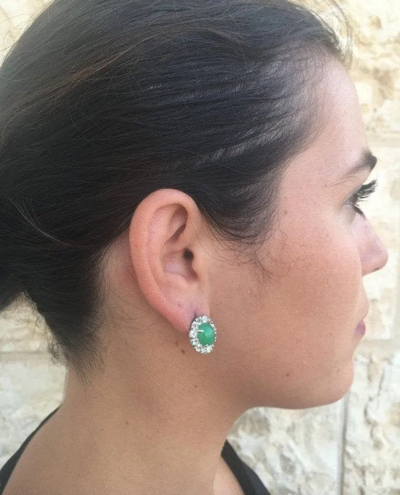 Flower Emerald Earrings - GENUINE Emerald Earrings - Green Victorian Earrings