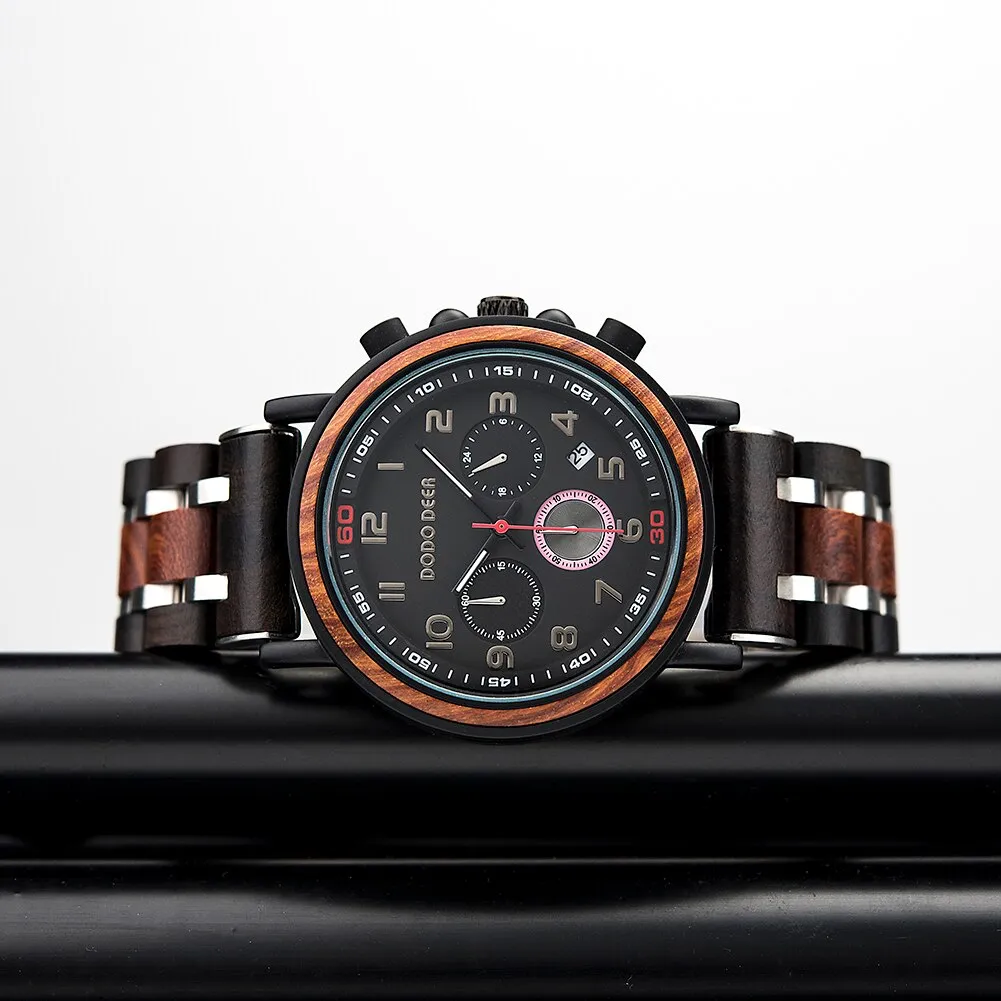 Funki Buys | Watches | Men's Wooden Quartz Wrist Stop Watch