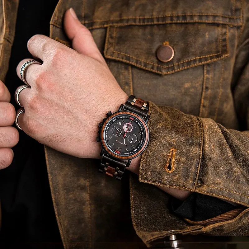 Funki Buys | Watches | Men's Wooden Quartz Wrist Stop Watch