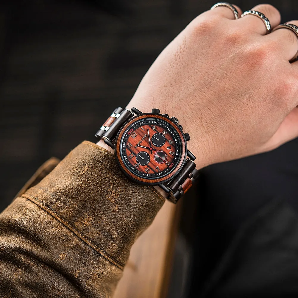 Funki Buys | Watches | Men's Wooden Quartz Wrist Stop Watch
