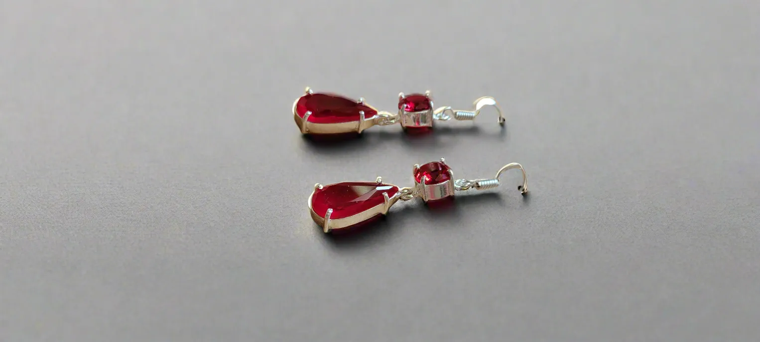 Garnet Teardrop Dangle Earrings in .925 Sterling Silver Handmade Artisan Jewelry