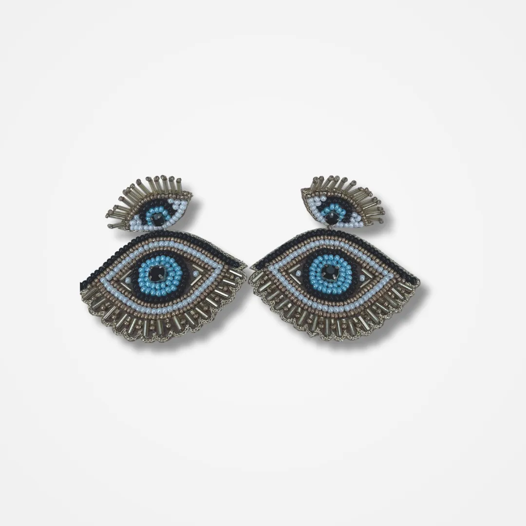 Gold and Aqua Beaded Double Eye drop Earrings