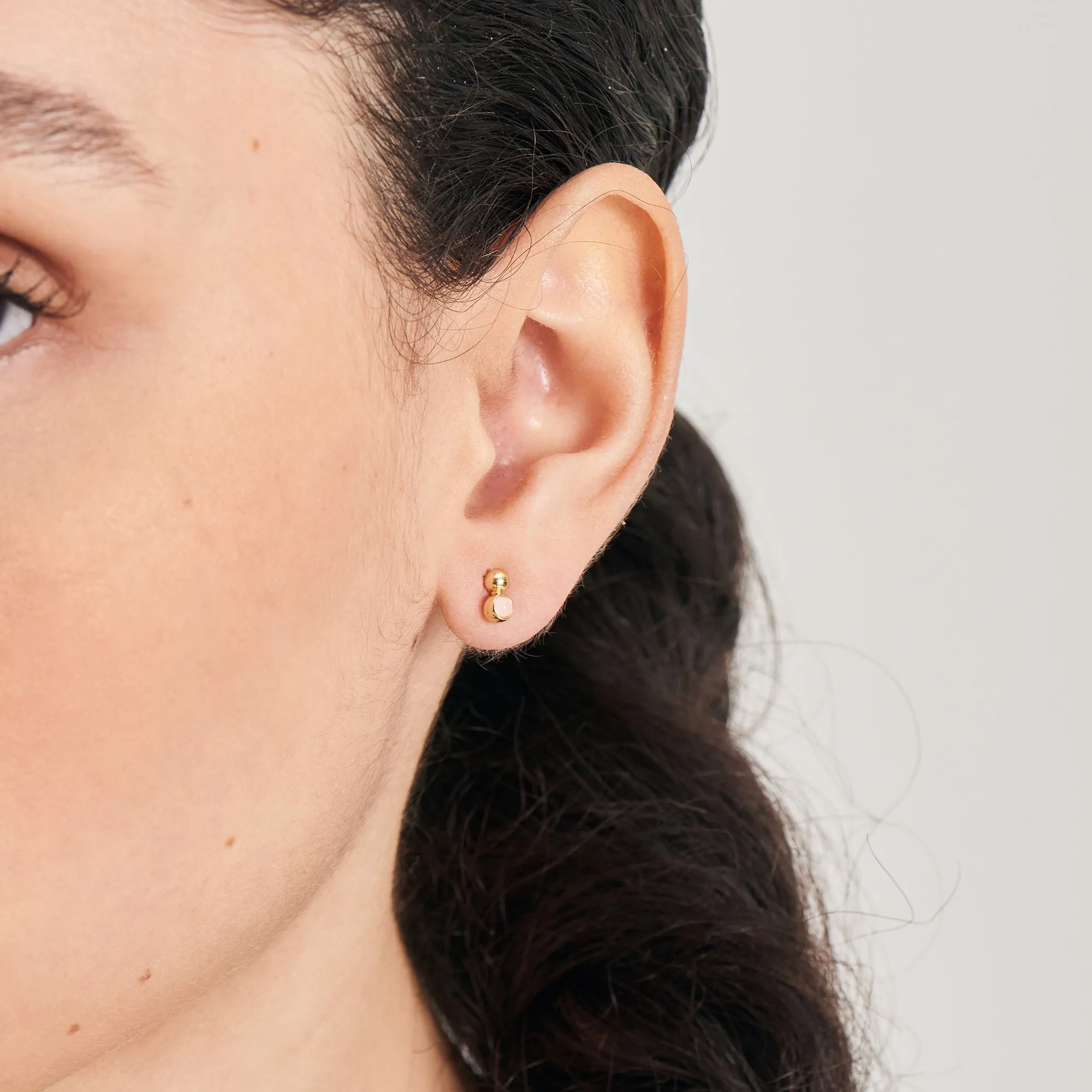 Gold Orb Rose Quartz Stud Earrings