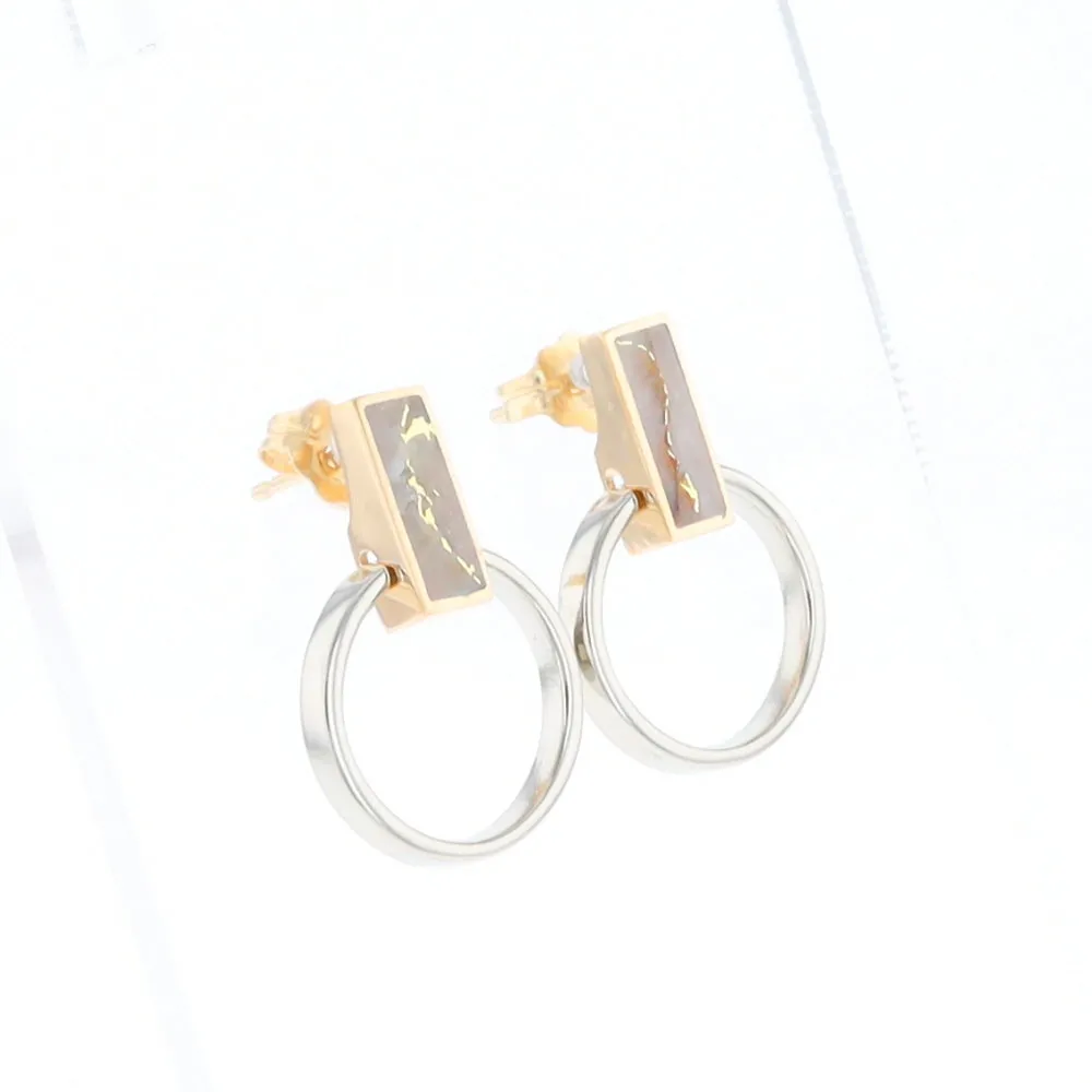 Gold Quartz Rectangle Inlaid Knocker Earrings - G2