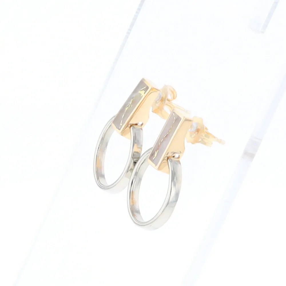 Gold Quartz Rectangle Inlaid Knocker Earrings - G2
