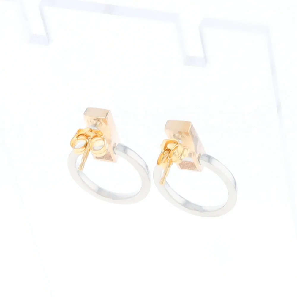 Gold Quartz Rectangle Inlaid Knocker Earrings - G2