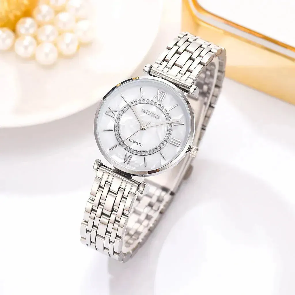 Gold quartz watch for women