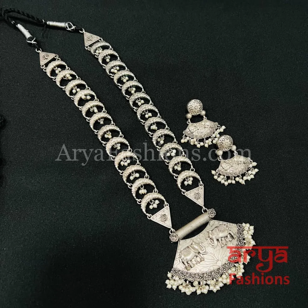 Haley Oxidized Silver Tribal Pendant Necklace with Chain