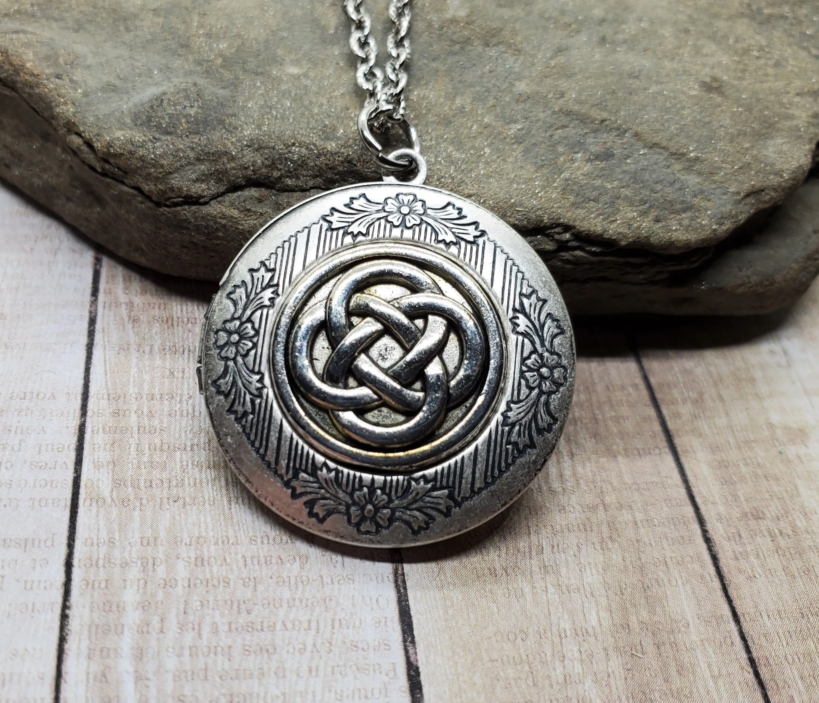 Handmade Oxidized Silver Celtic Knot Locket Necklace