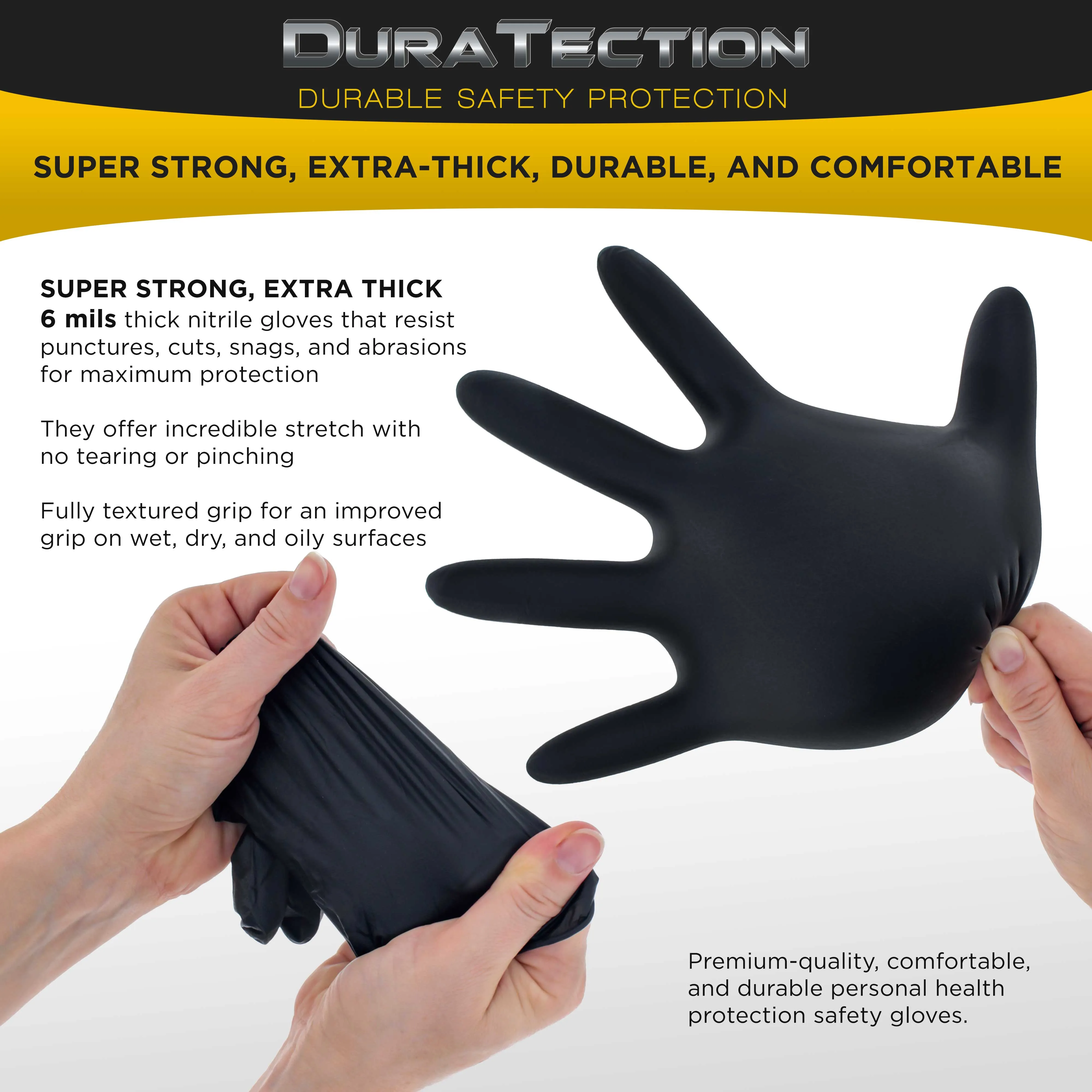 HD Black Nitrile Disposable Gloves, Box of 100, Size Medium, 6 Mil - Latex Free, Powder Free, Textured Grip, Food Safe