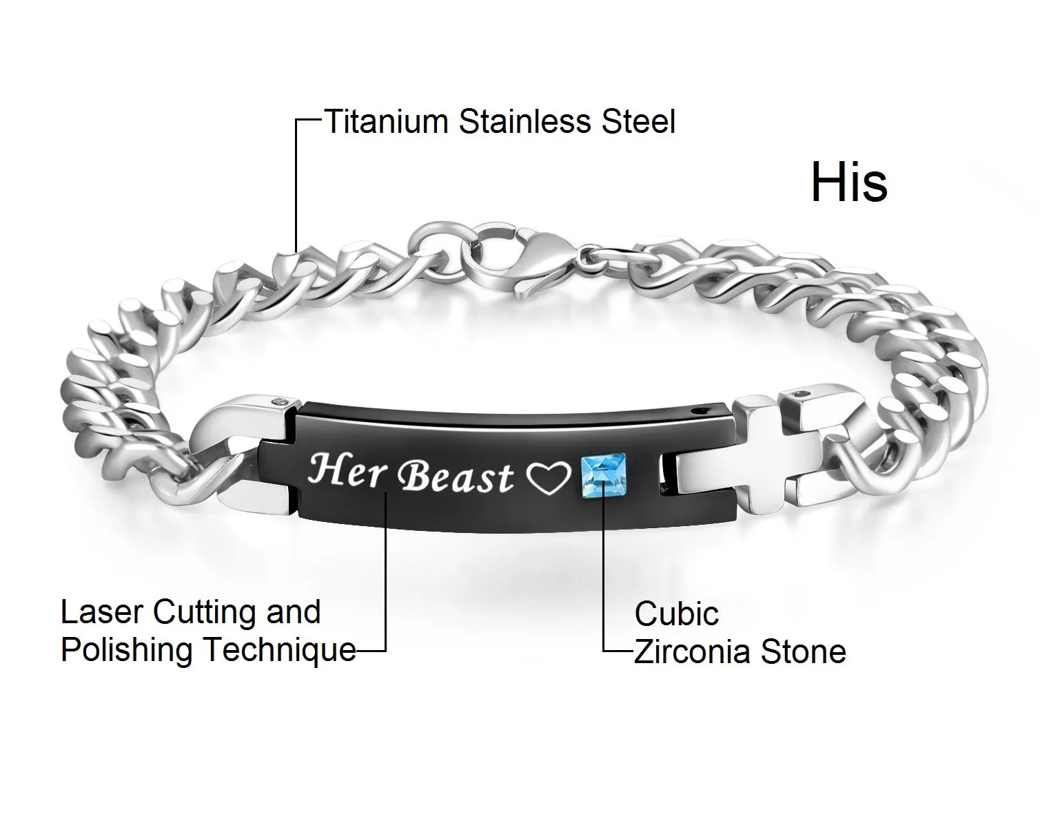 His & Hers Matching Set Beast and Beauty Couple Bracelets, Valentine, Anniversary, Wedding, Promise, Engagement Gift