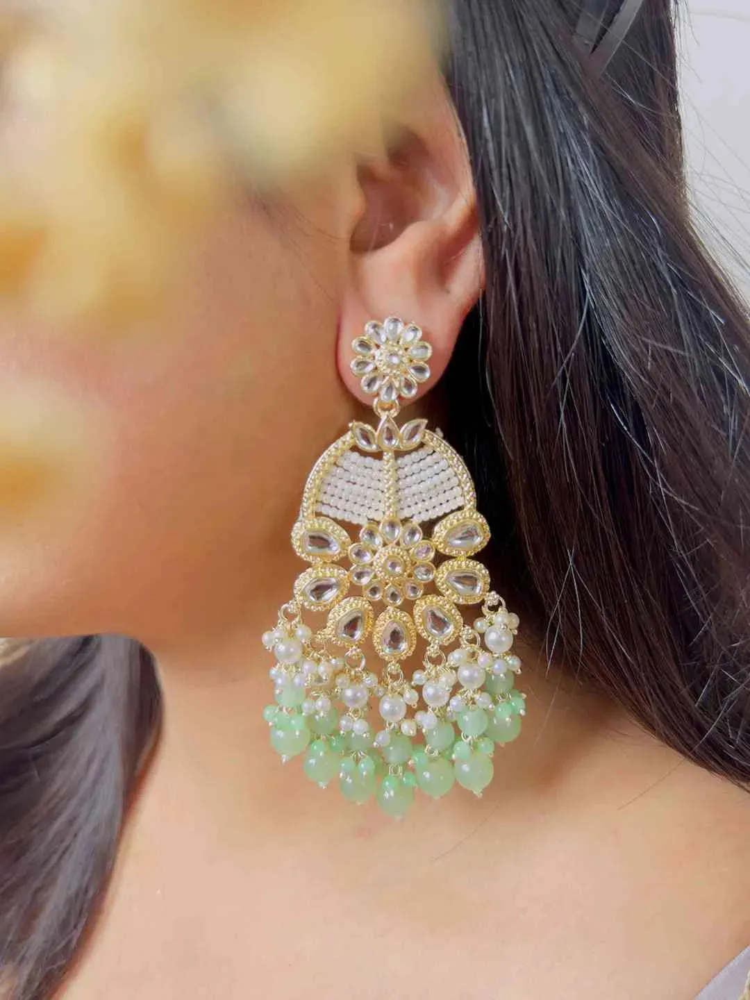Ivory White Statement Kundan Earrings