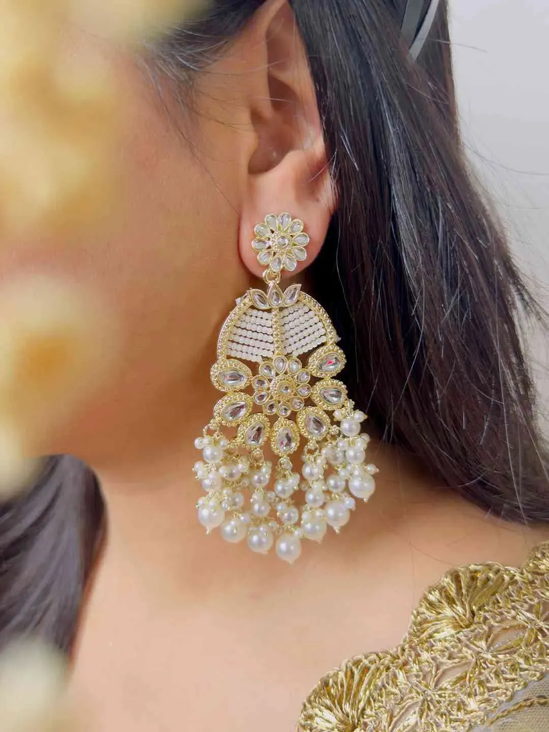 Ivory White Statement Kundan Earrings