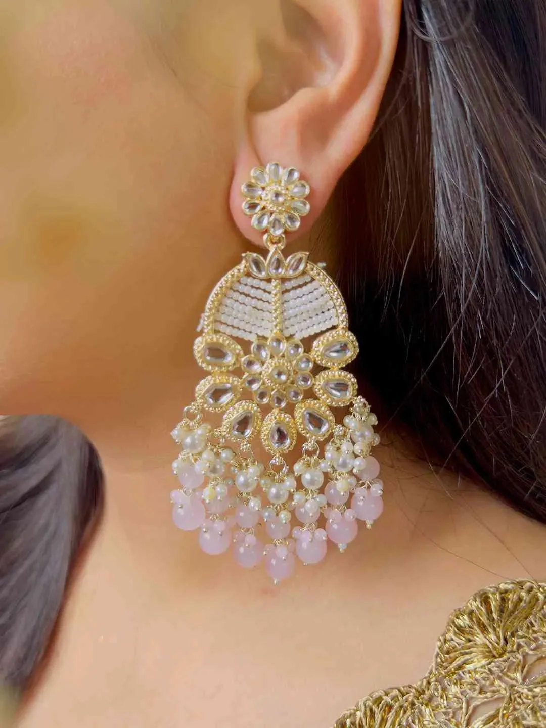 Ivory White Statement Kundan Earrings
