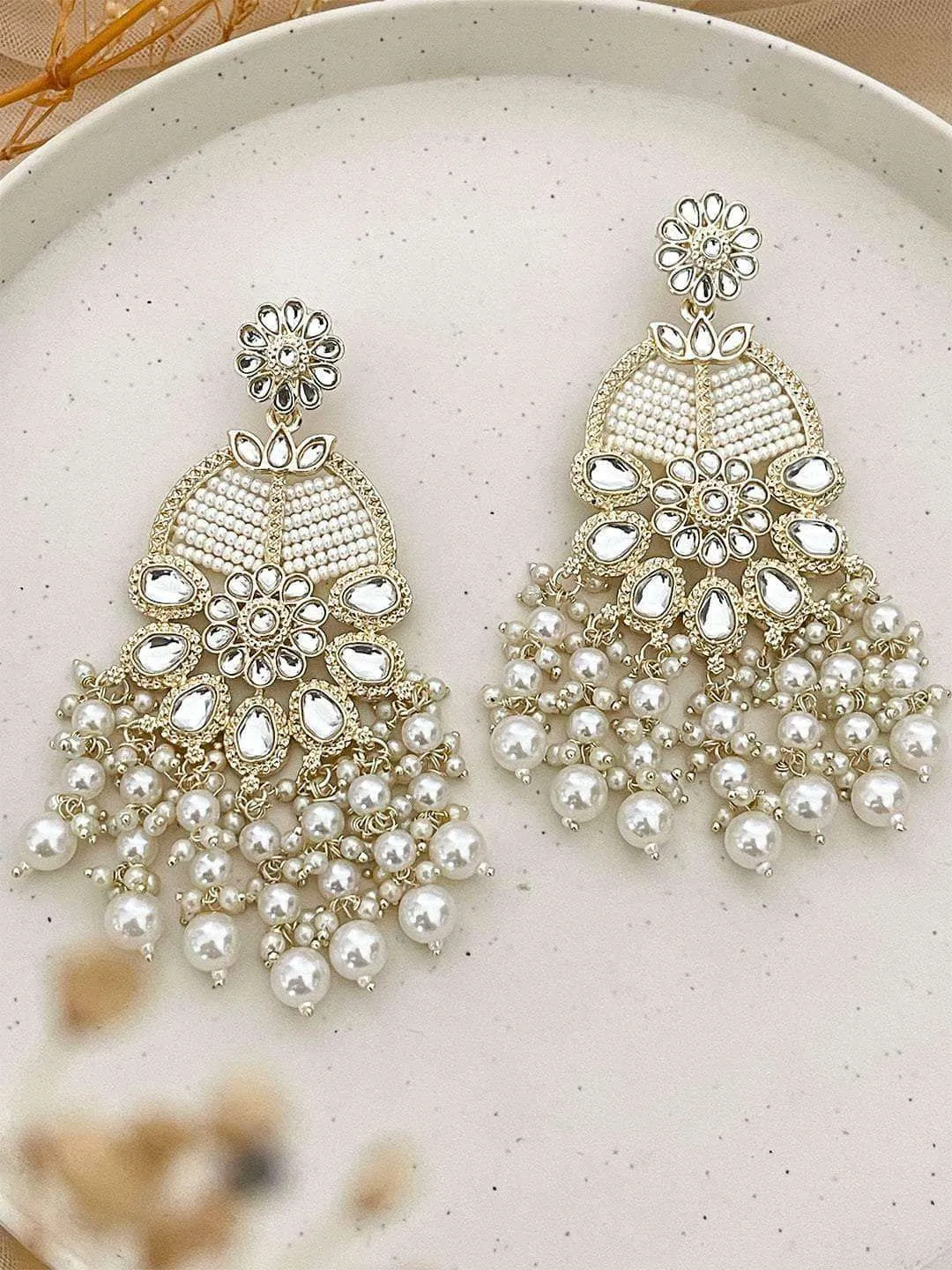 Ivory White Statement Kundan Earrings