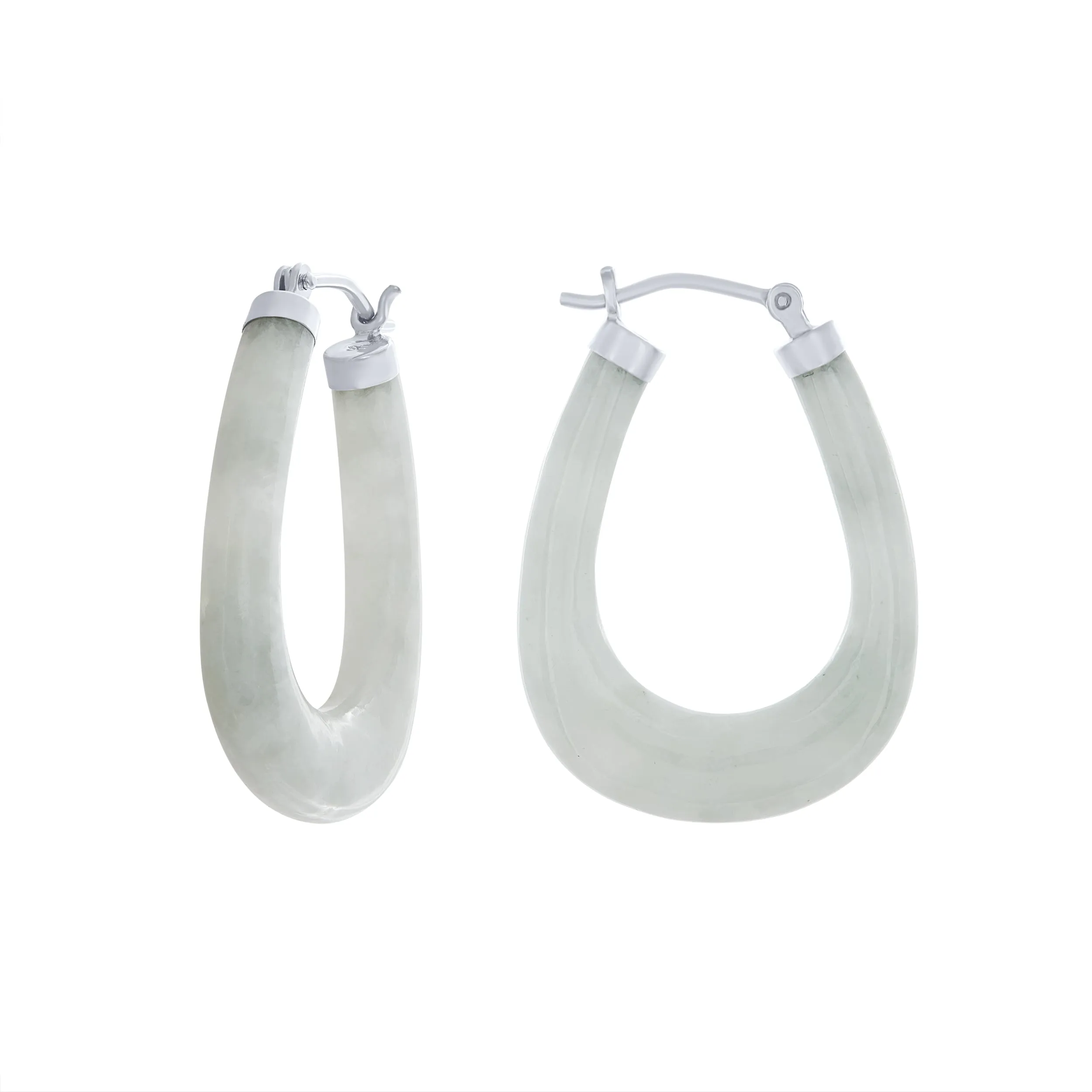 Jade Oval Hoop Earrings in Sterling Silver