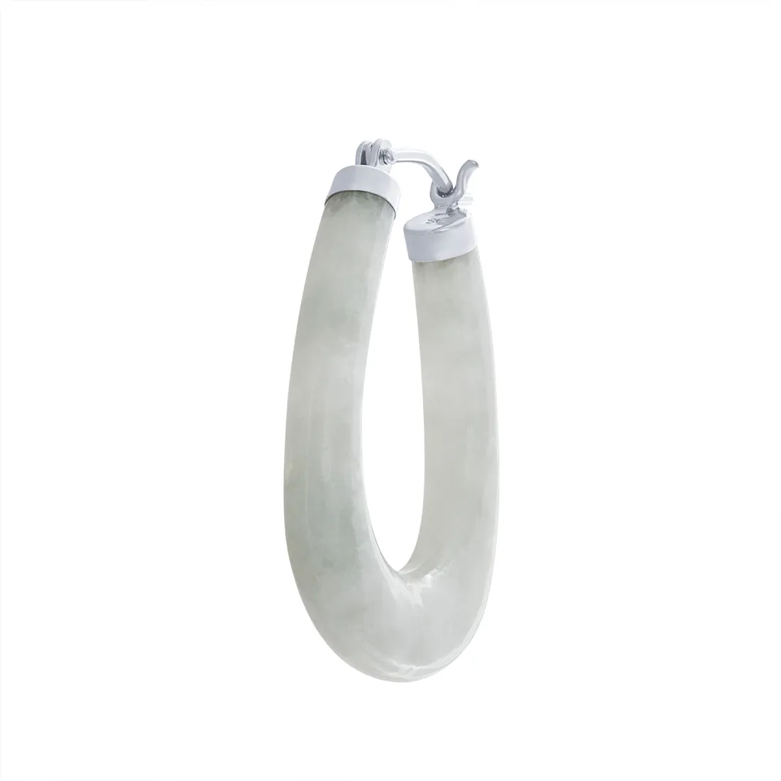 Jade Oval Hoop Earrings in Sterling Silver