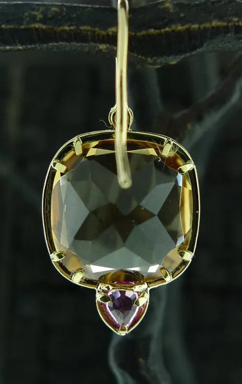 Jemma Wynne Whiskey Quartz, Pink Sapphire and Diamond Earrings in 18K Gold