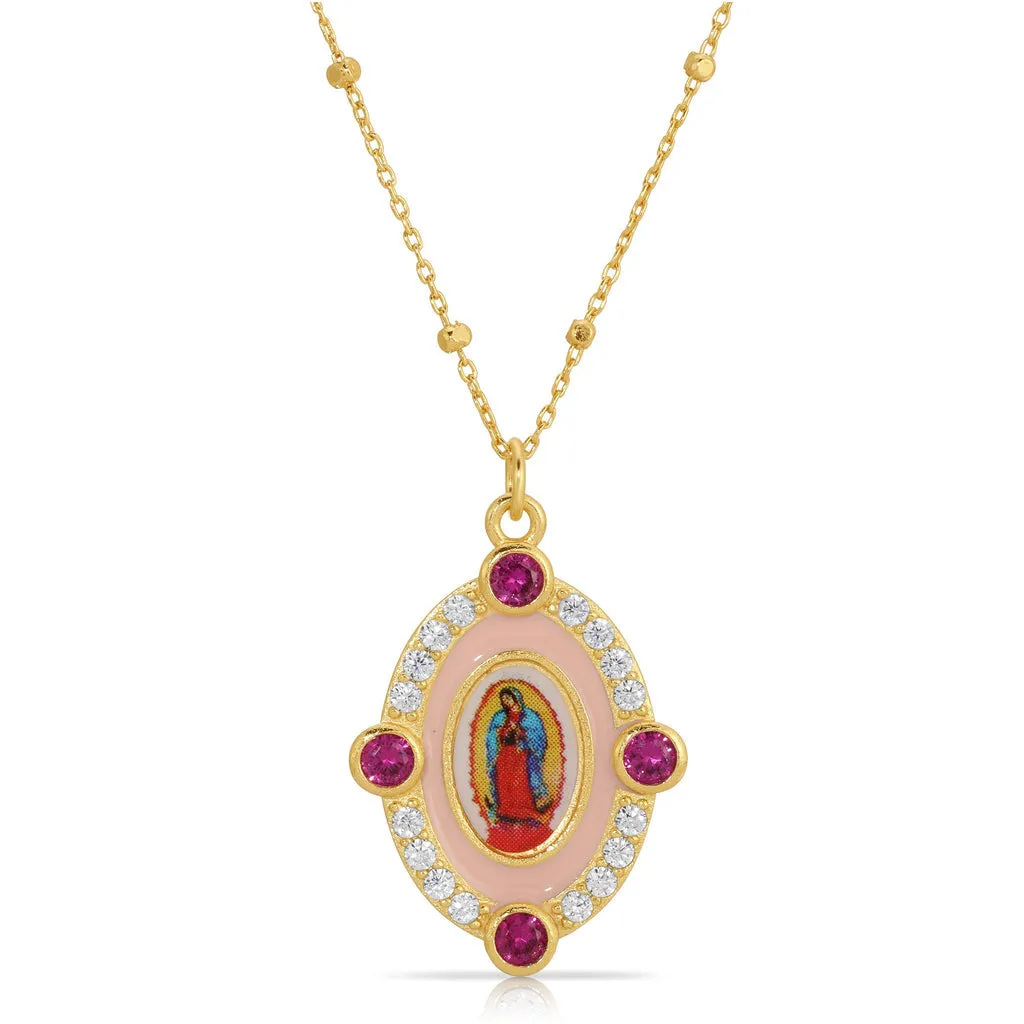 Joy Dravecky Guadalupe Enamel Necklace in Pink