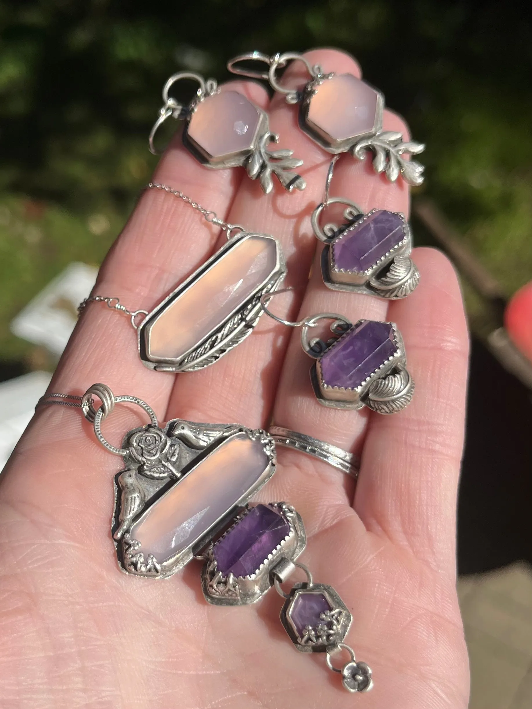Lavender Chalcedony Hexagon Earrings