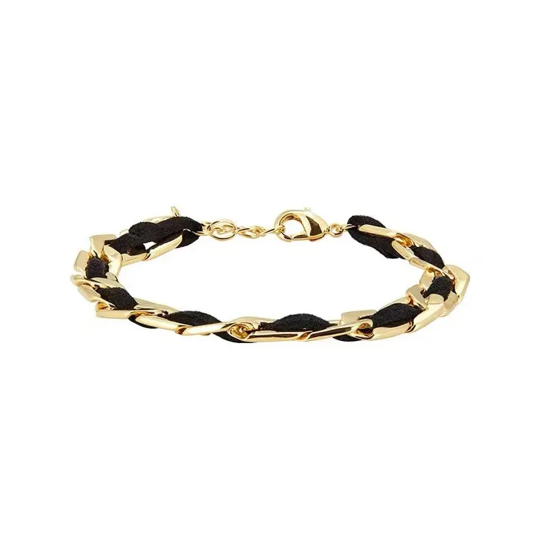 Leather Cord Interspersed Stainless Steel Fashion Exaggerated Bracelet