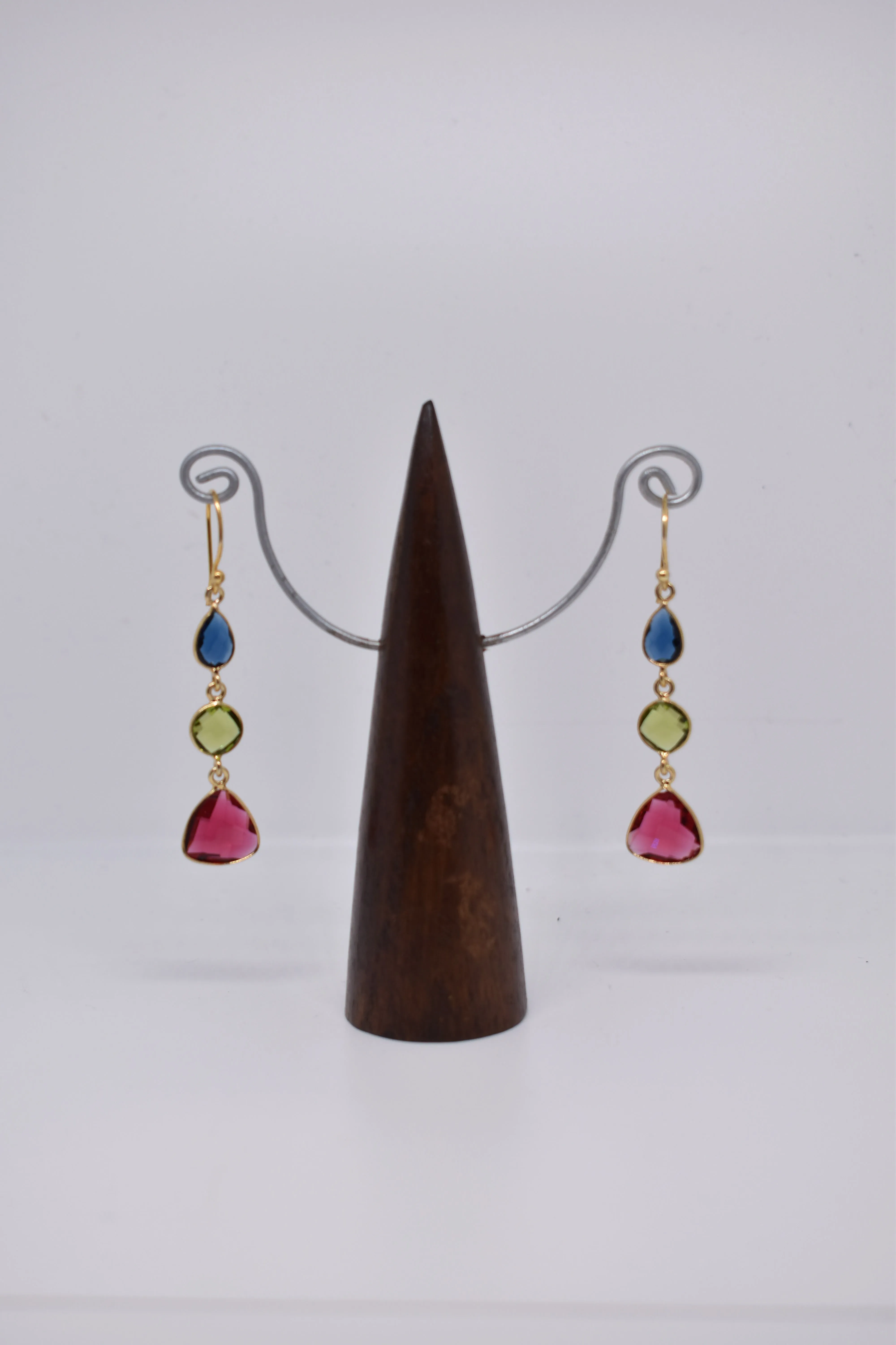 Lolite, Peridot and Spinel Triple Threat Earrings