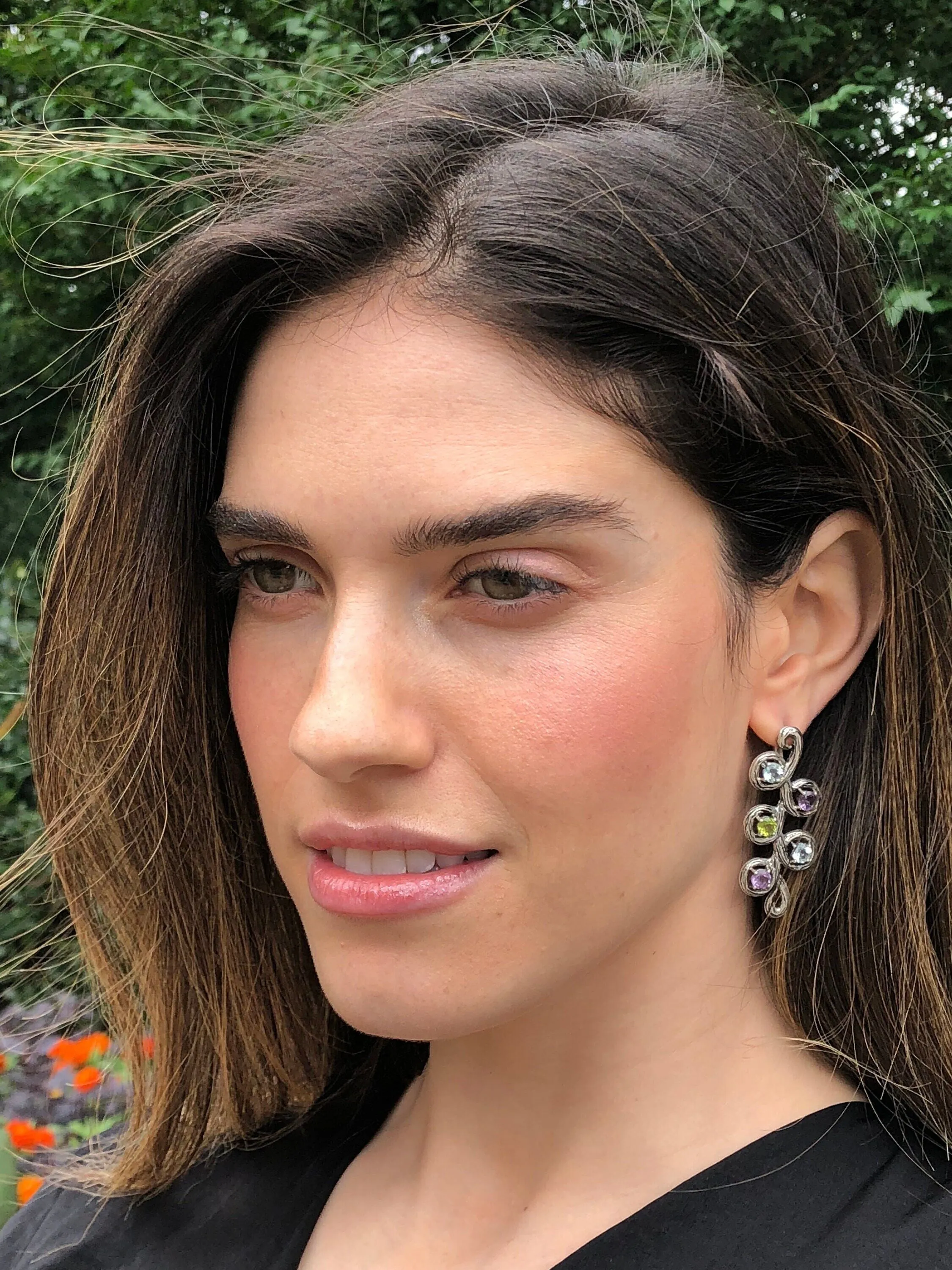 Long Leaf Earrings - Colorful Multistone Earrings - Vintage Drop Earrings