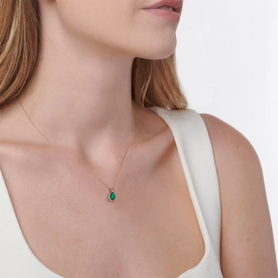LUCINDA - Pear Emerald 3 Claw Pendant 18k Rose Gold