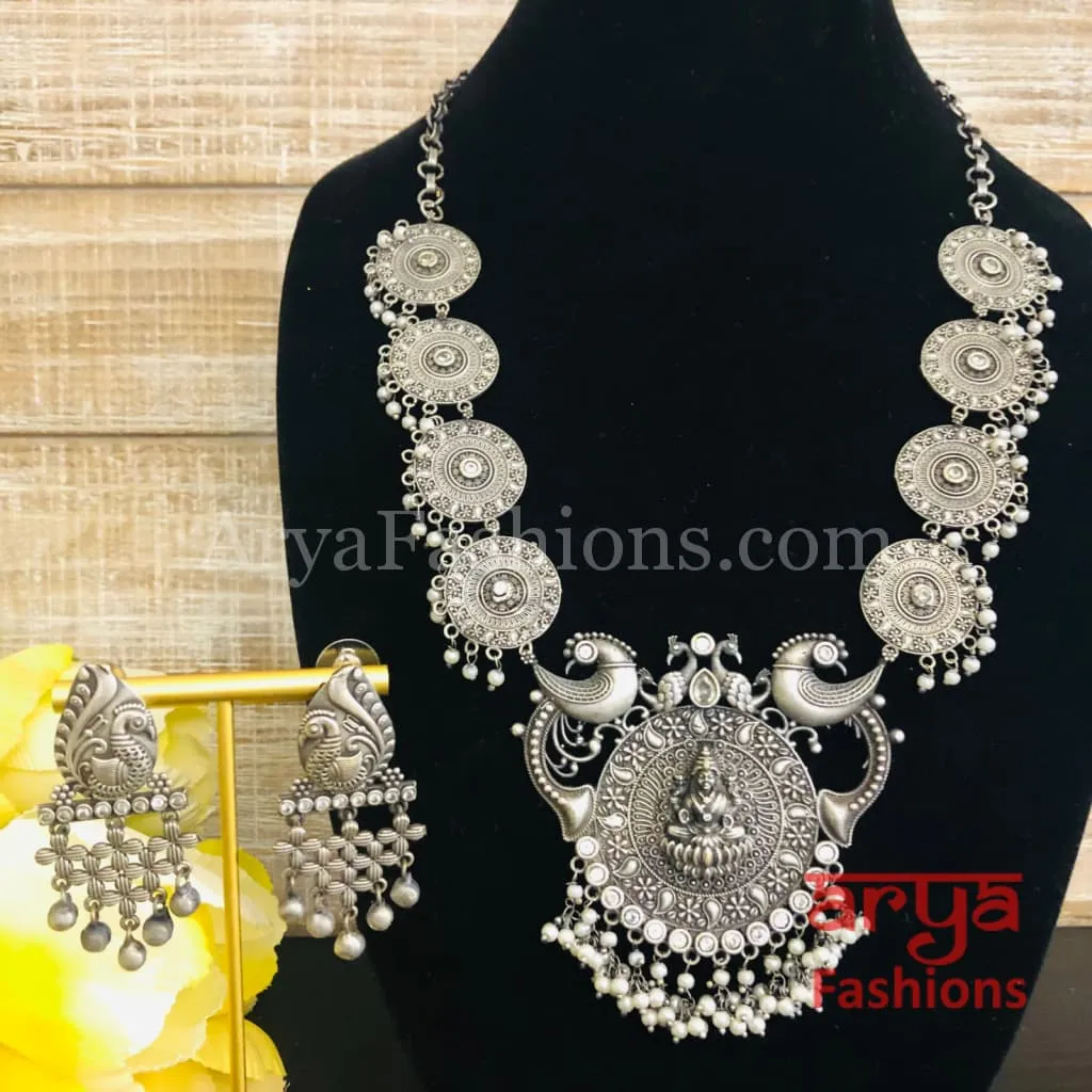 Mehi Oxidized Silver Temple Jewelry with Multicolor Kemp Stones
