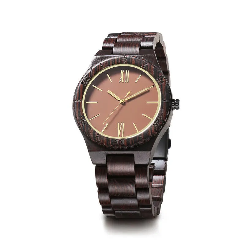 Men's Roman Numerals Quartz Natural Wooden Watch