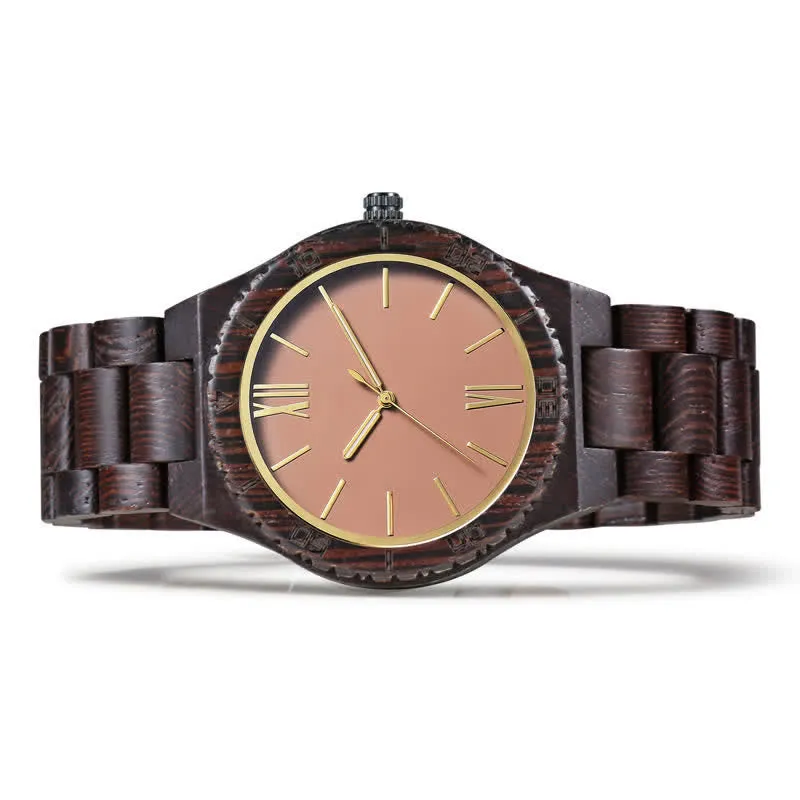 Men's Roman Numerals Quartz Natural Wooden Watch