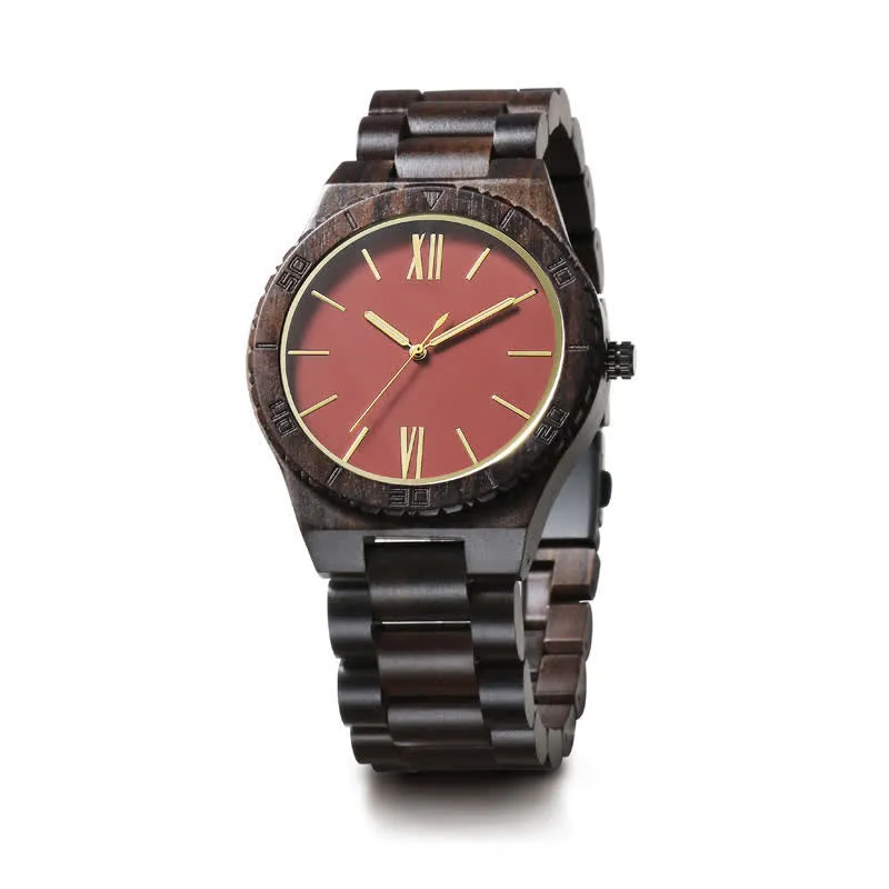 Men's Roman Numerals Quartz Natural Wooden Watch