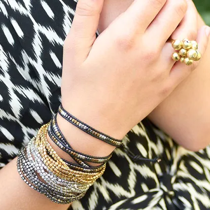 Mixed Metal Wrap Leather Bracelet