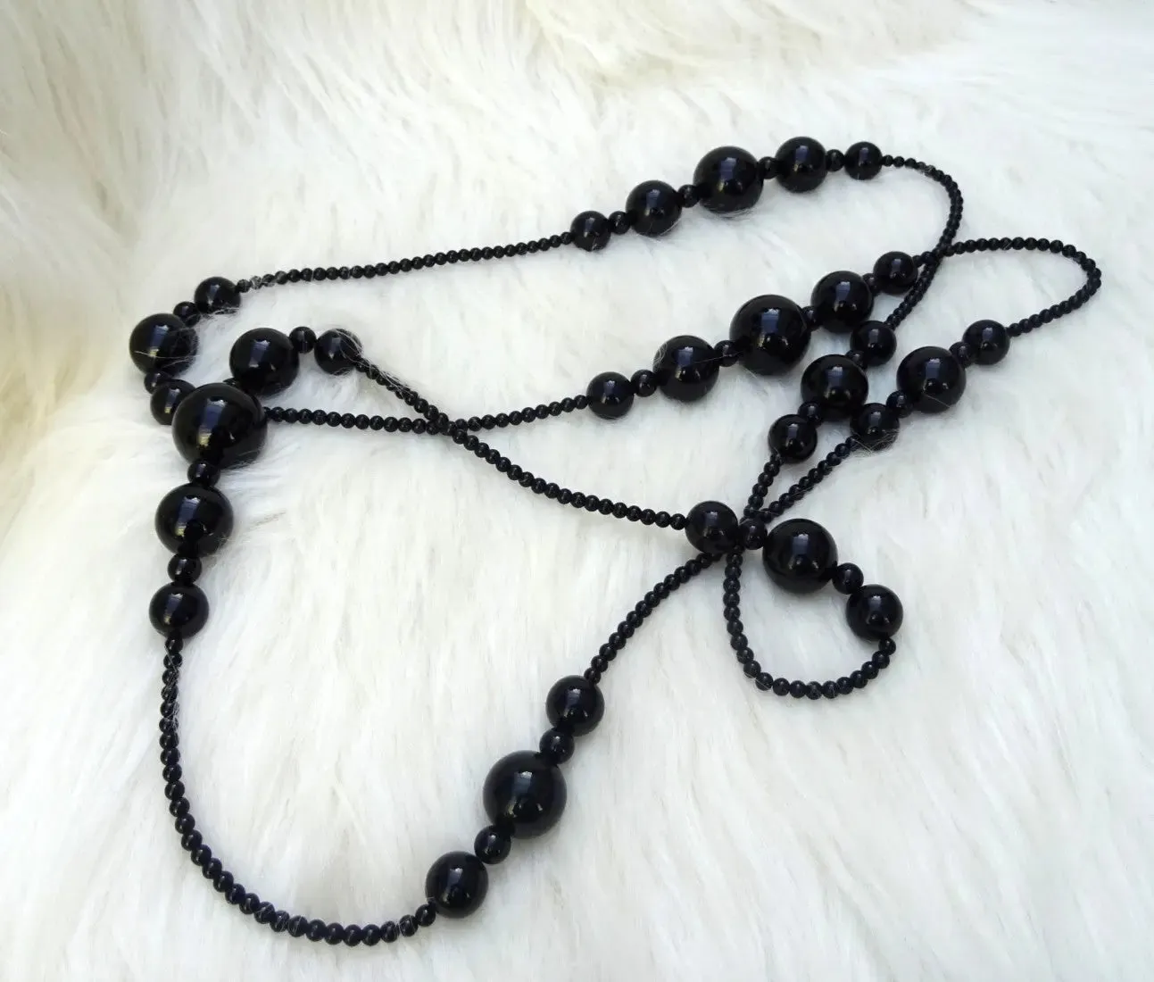 Mixed Size Black Versatile Styling Extra Long Beads Necklace Jewellery