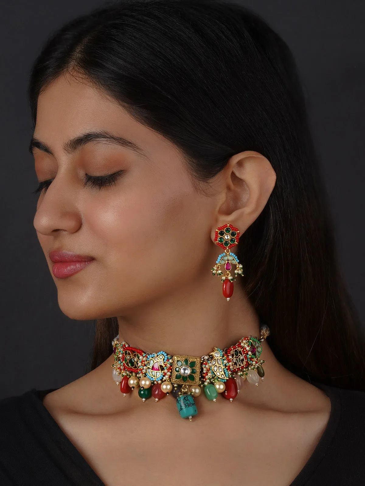 Multicolor Tribal Necklace Set - EK-SFSET325M