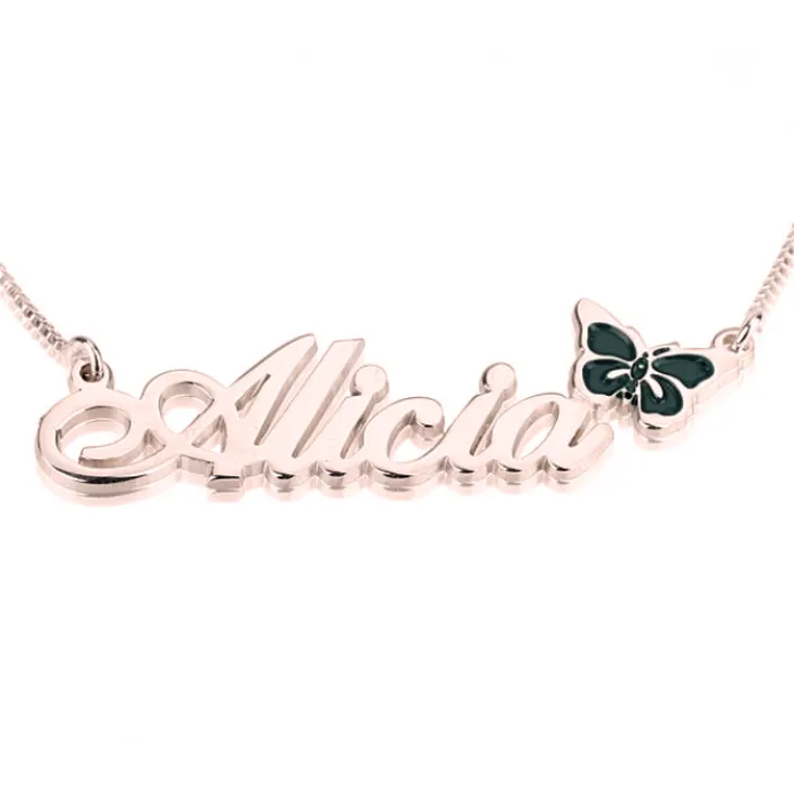 Name Necklace with Coloured Symbols Rose Gold Plated