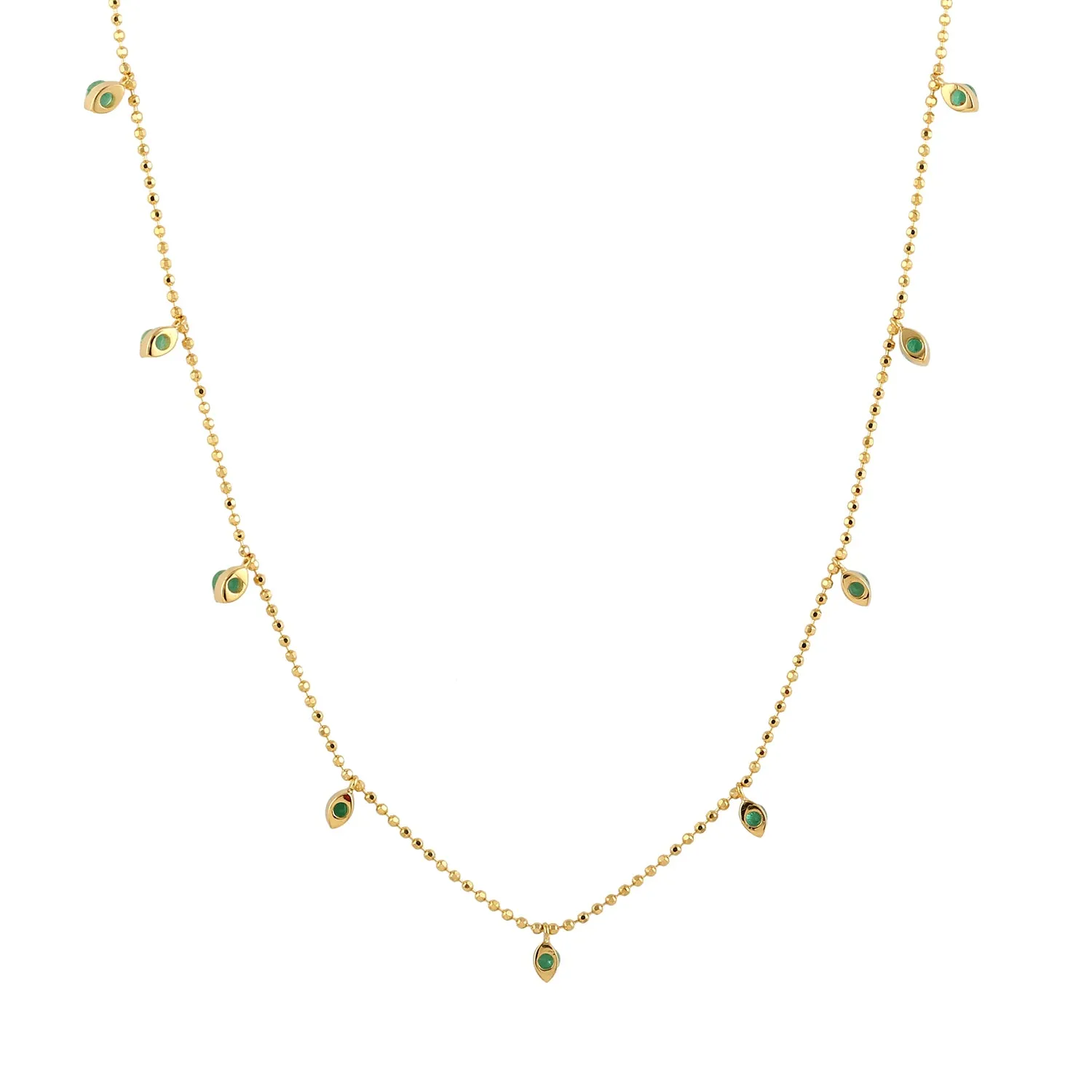 Natural Emerald Gemstone Station Chain Necklace Jewelry In 18k Yellow Gold