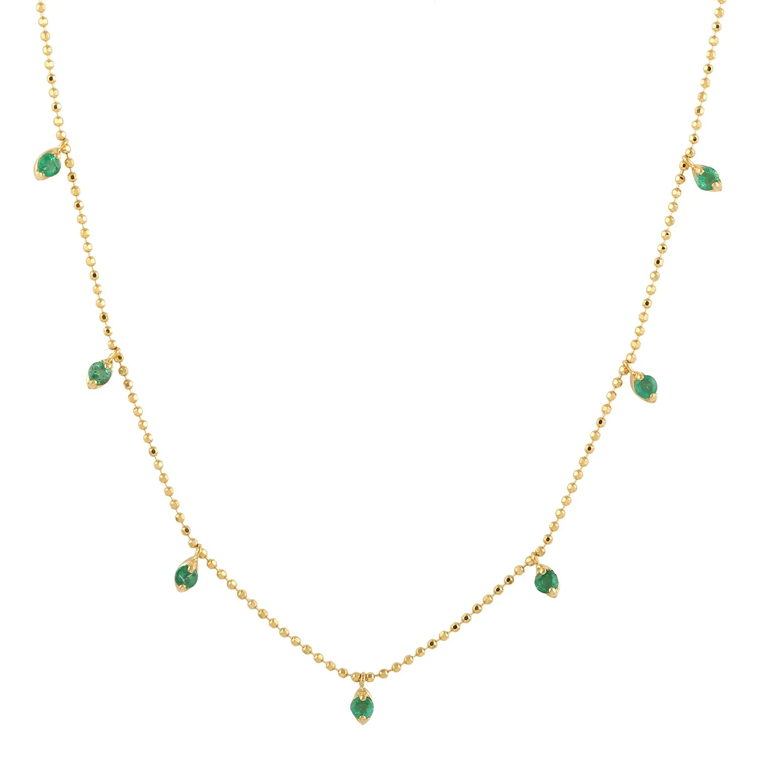 Natural Emerald Gemstone Station Chain Necklace Jewelry In 18k Yellow Gold