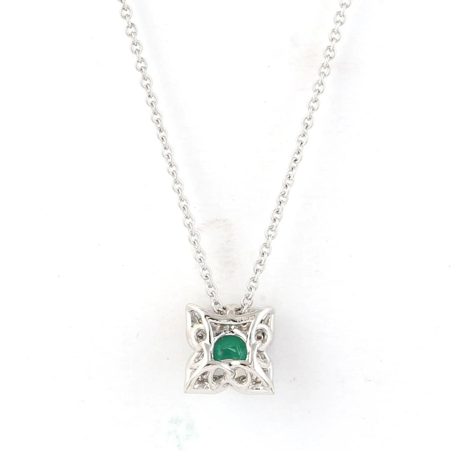 Natural Emerald Pave Diamond Floral pendant Chain Necklace Jewelry In 14k White Gold