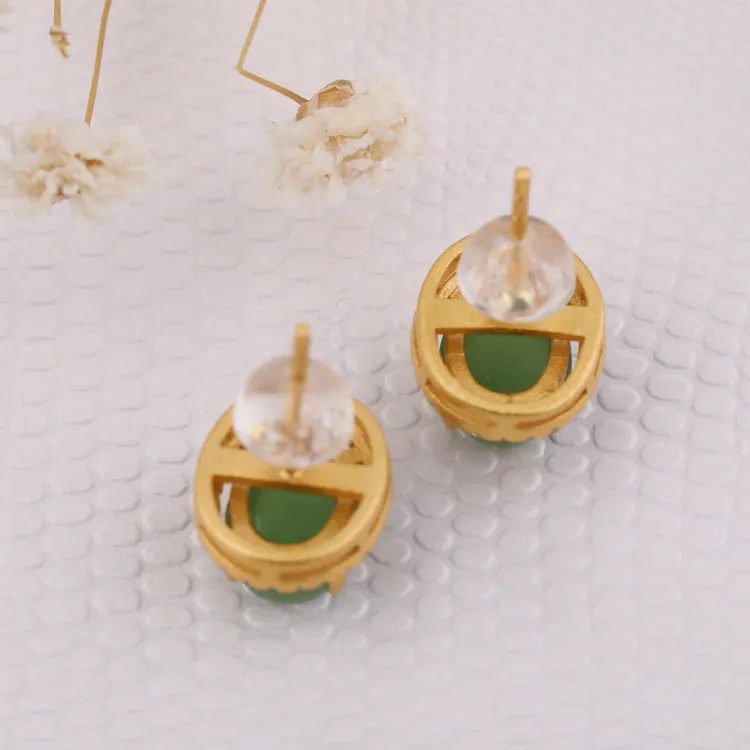 Natural Jade Earrings Nephrite Silver Earrings ZEG545