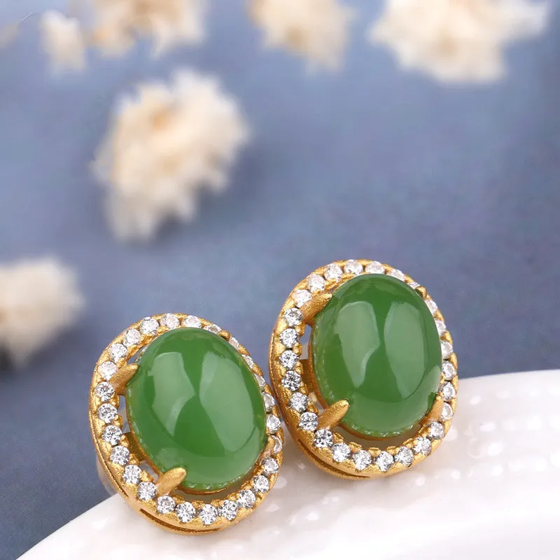 Natural Jade Earrings Nephrite Silver Earrings ZEG545